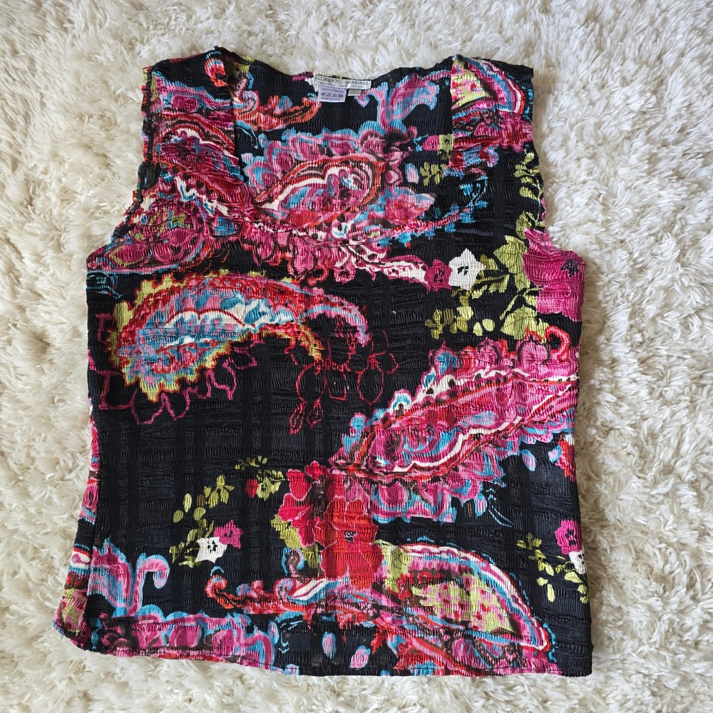 Alberto Mikali Sleeveless Shell Top Tank Large floral-paisley black-pink blouse